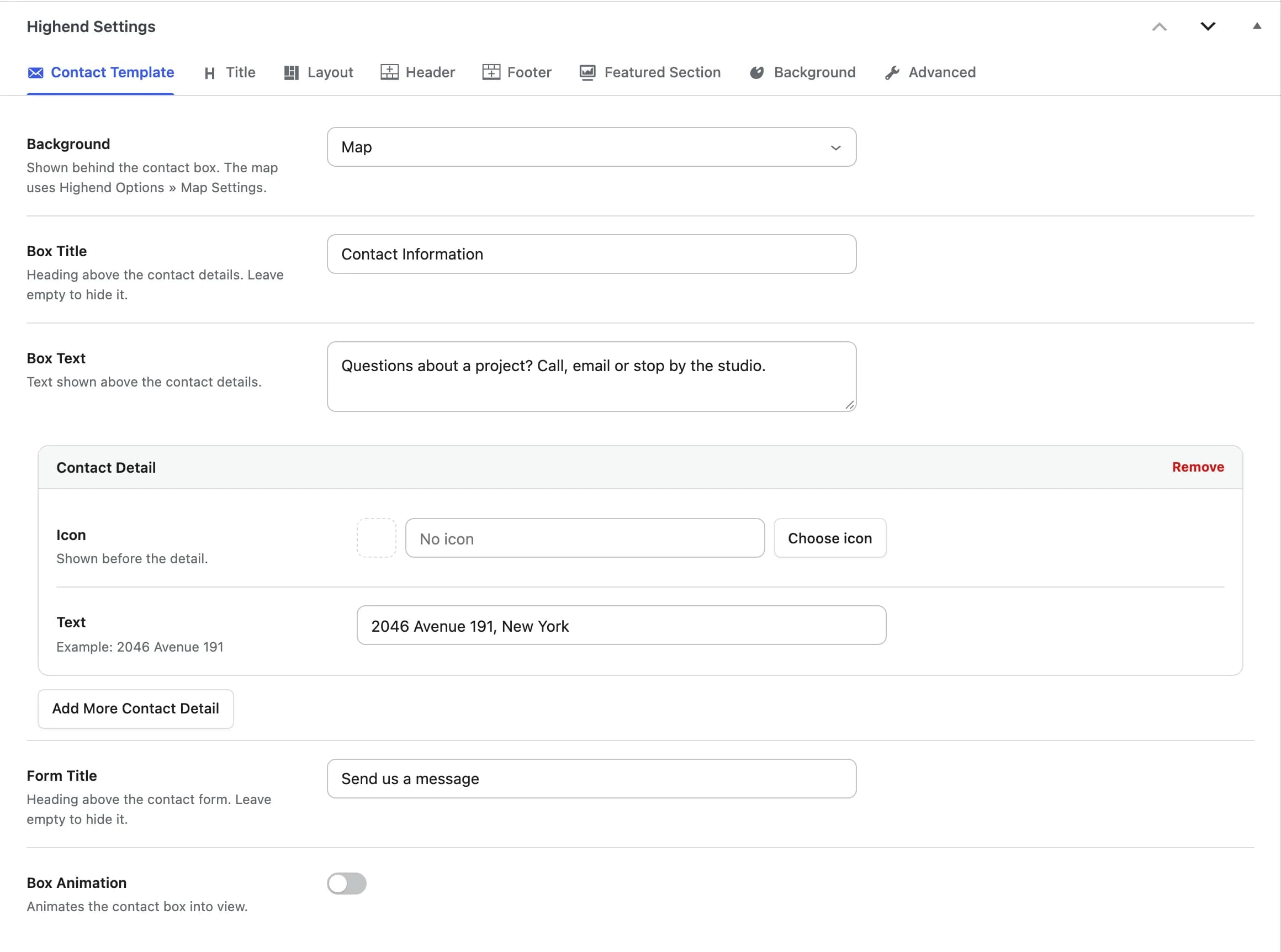 The Contact Template tab, showing the repeating Contact Detail group