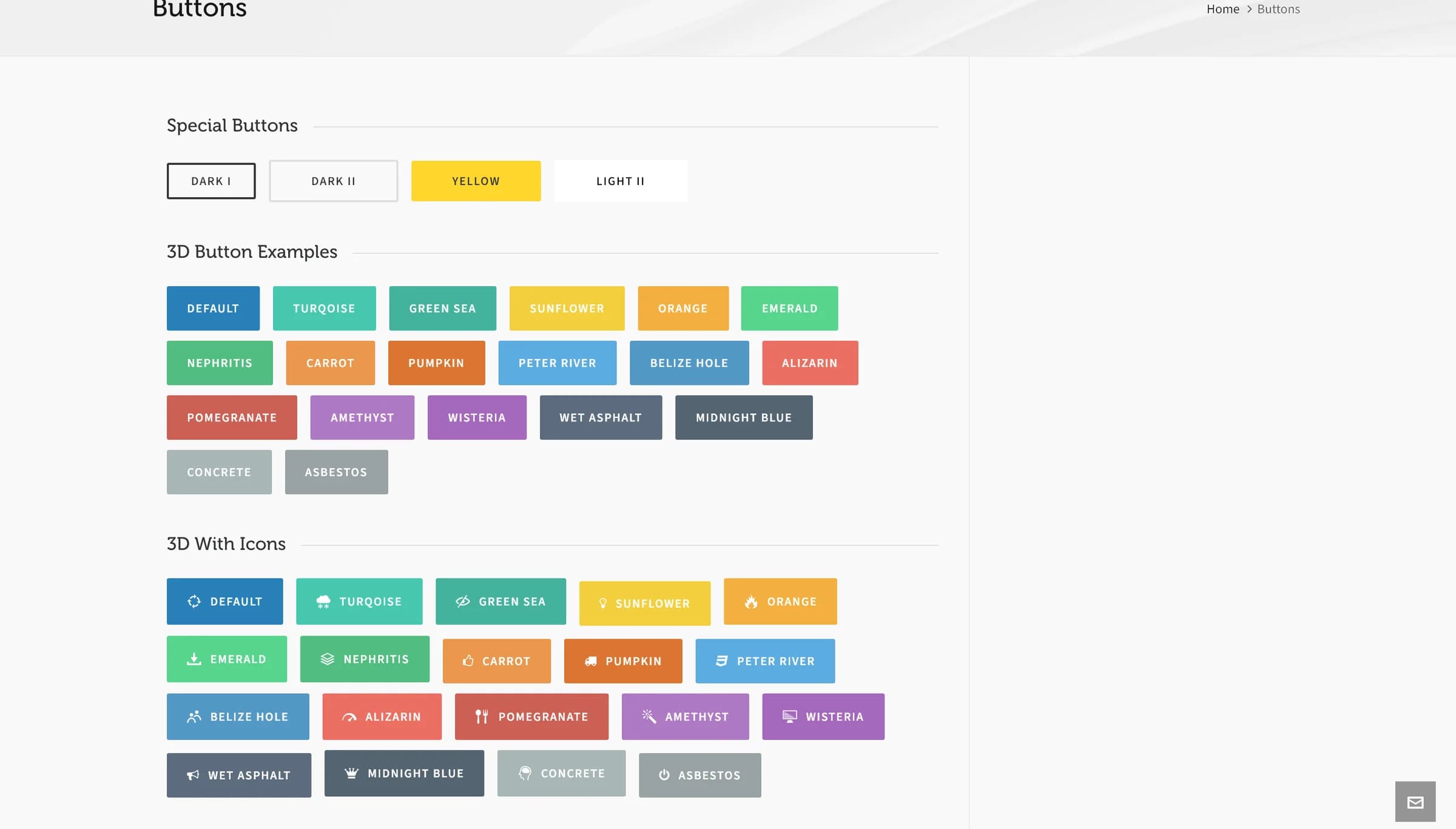 A grid of button color and icon variants from the theme demo
