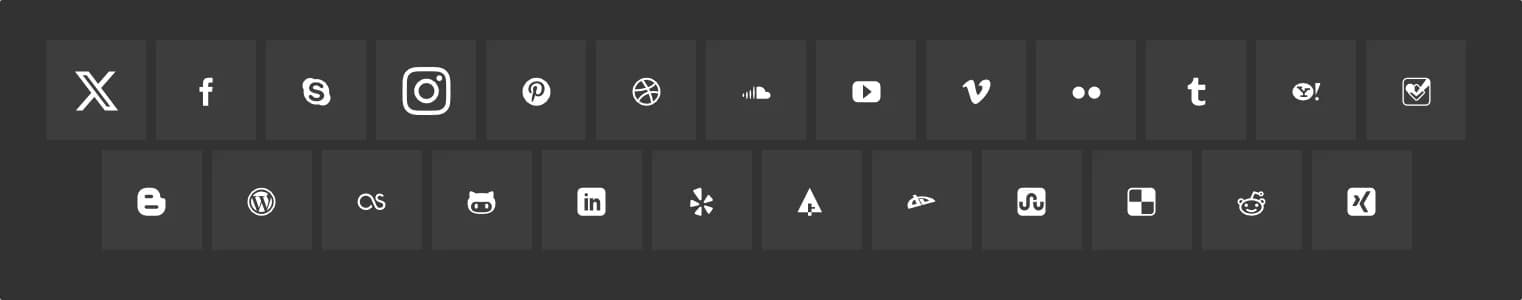 Social Icons in the light style, large size, on a dark background
