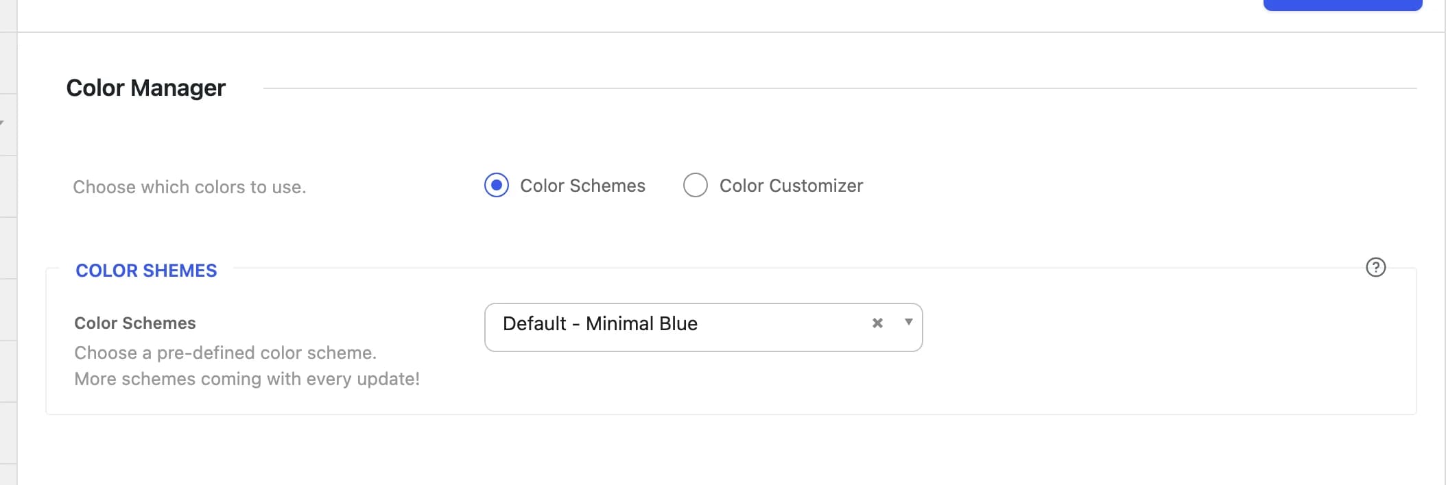 The Color Manager tab, showing the Color Schemes option selected