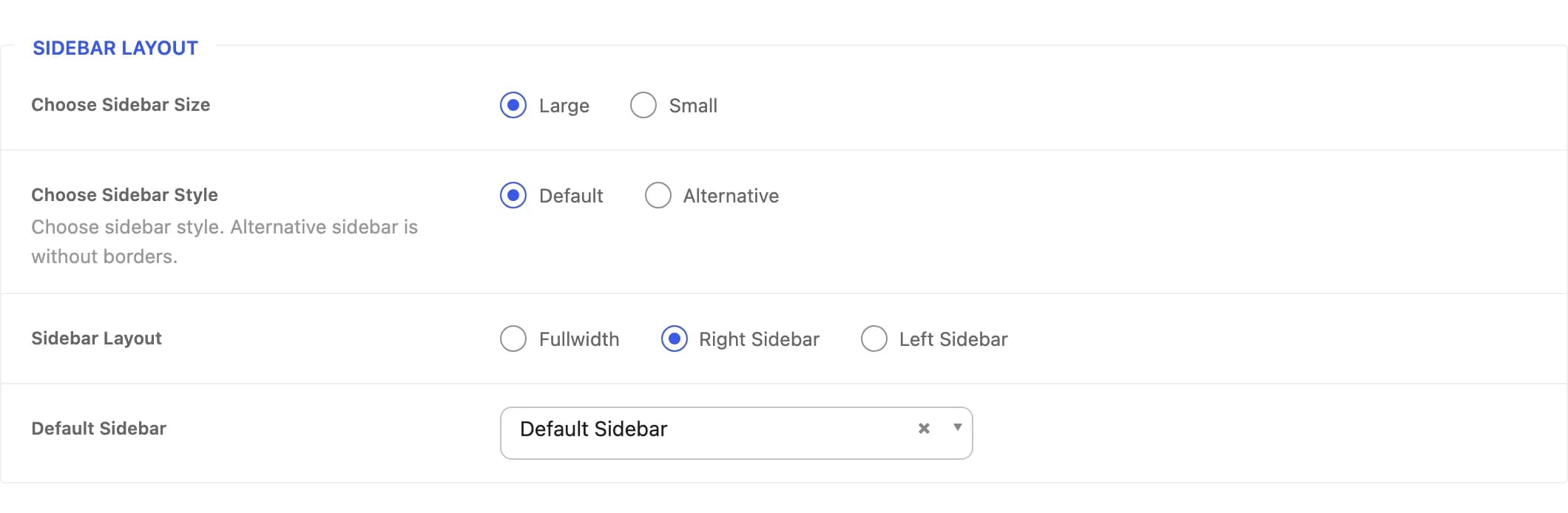 The Sidebar Layout section